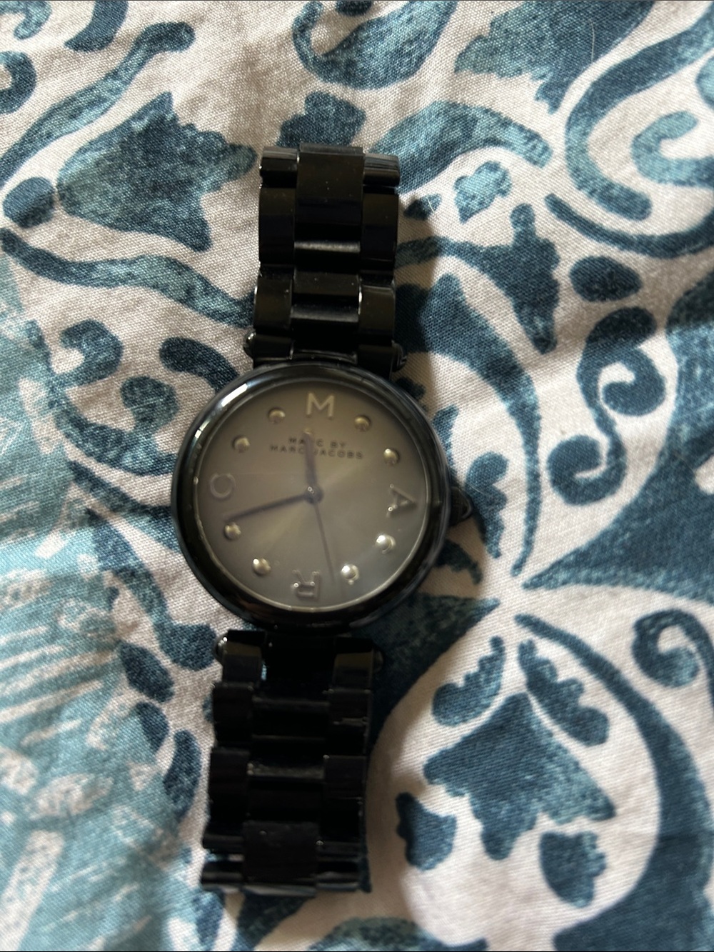 Marc Jacobs Black Ceramic Link Watch with Logo Accents